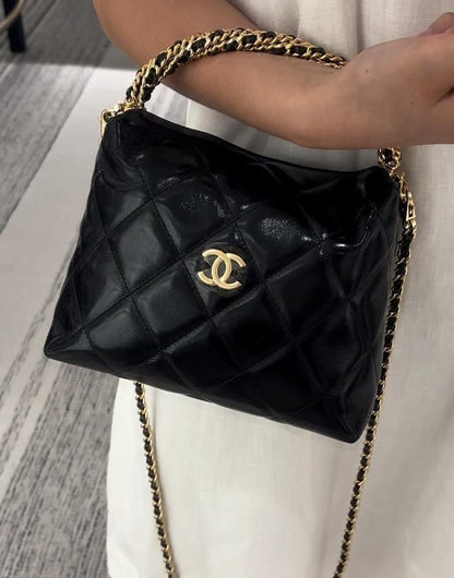 CHANEL CC 24b twist chain handle hobo lunch box bag 14_18.5_7cm