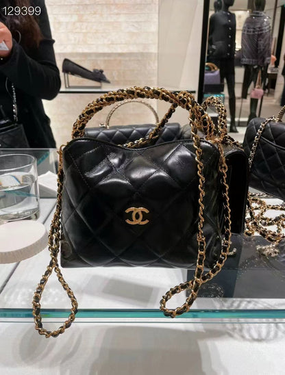 CHANEL CC 24b twist chain handle hobo lunch box bag 14_18.5_7cm