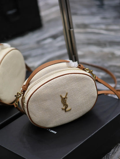 YSL Leather-trimmed raffia shoulder bag - 22_16.5_6cm