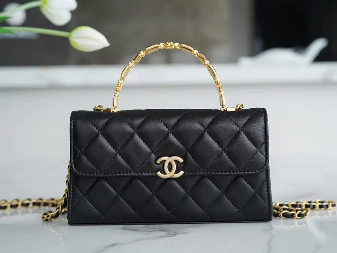 Authentic CHANEL 22B Kelly large black chain bag with enamel buckle AP2946 10_18_4.5cm
