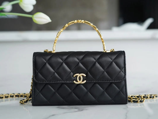Authentic CHANEL 22B Kelly large black chain bag with enamel buckle AP2946 10_18_4.5cm