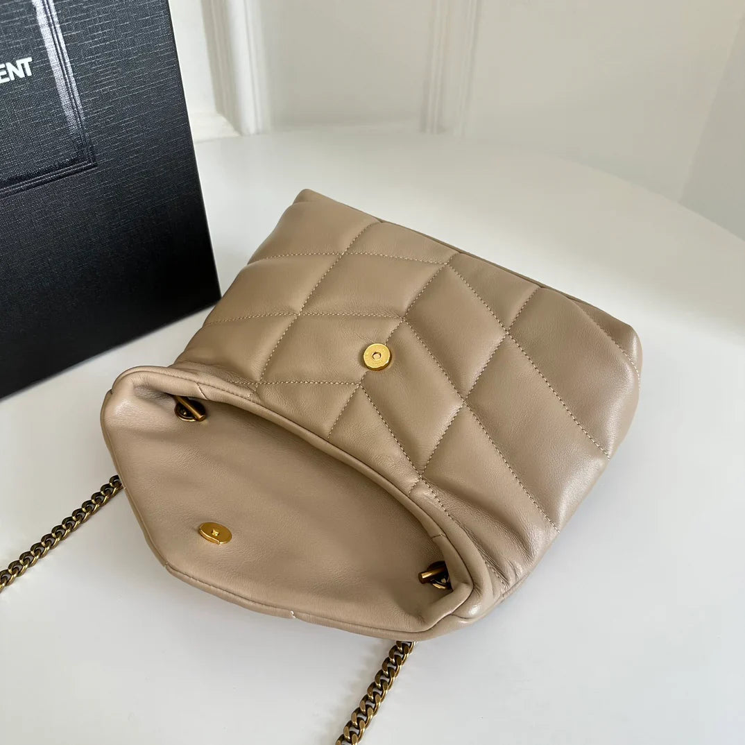 YSL  Loulou Puffer Toy Bag In Quilted Lambskin Beige Size 23x15.5x8.5