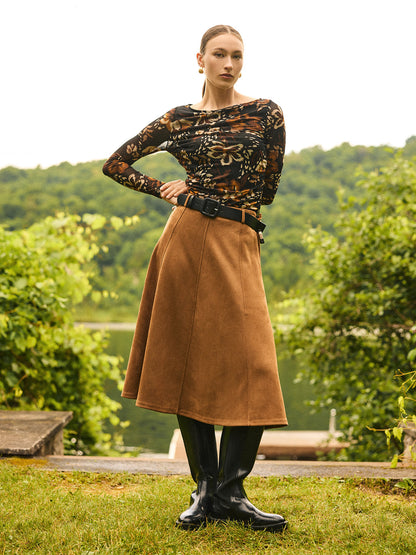 Belted Faux Suede Skirt
