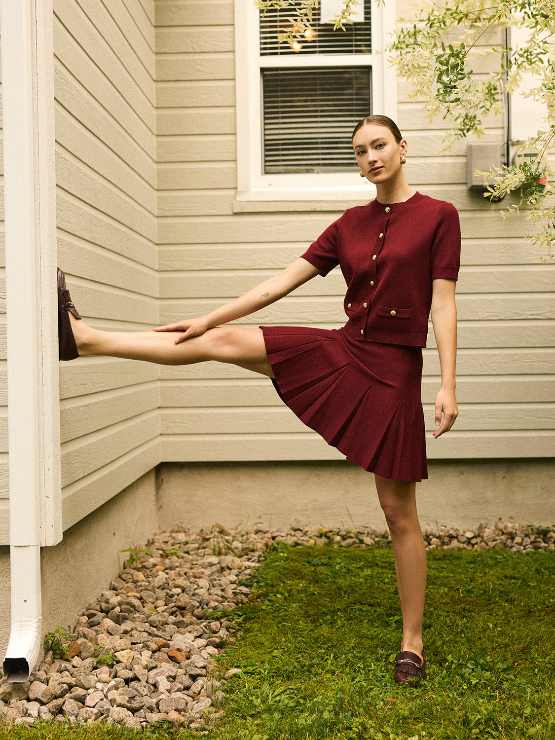 Sweater Knit Pleated Mini Skirt