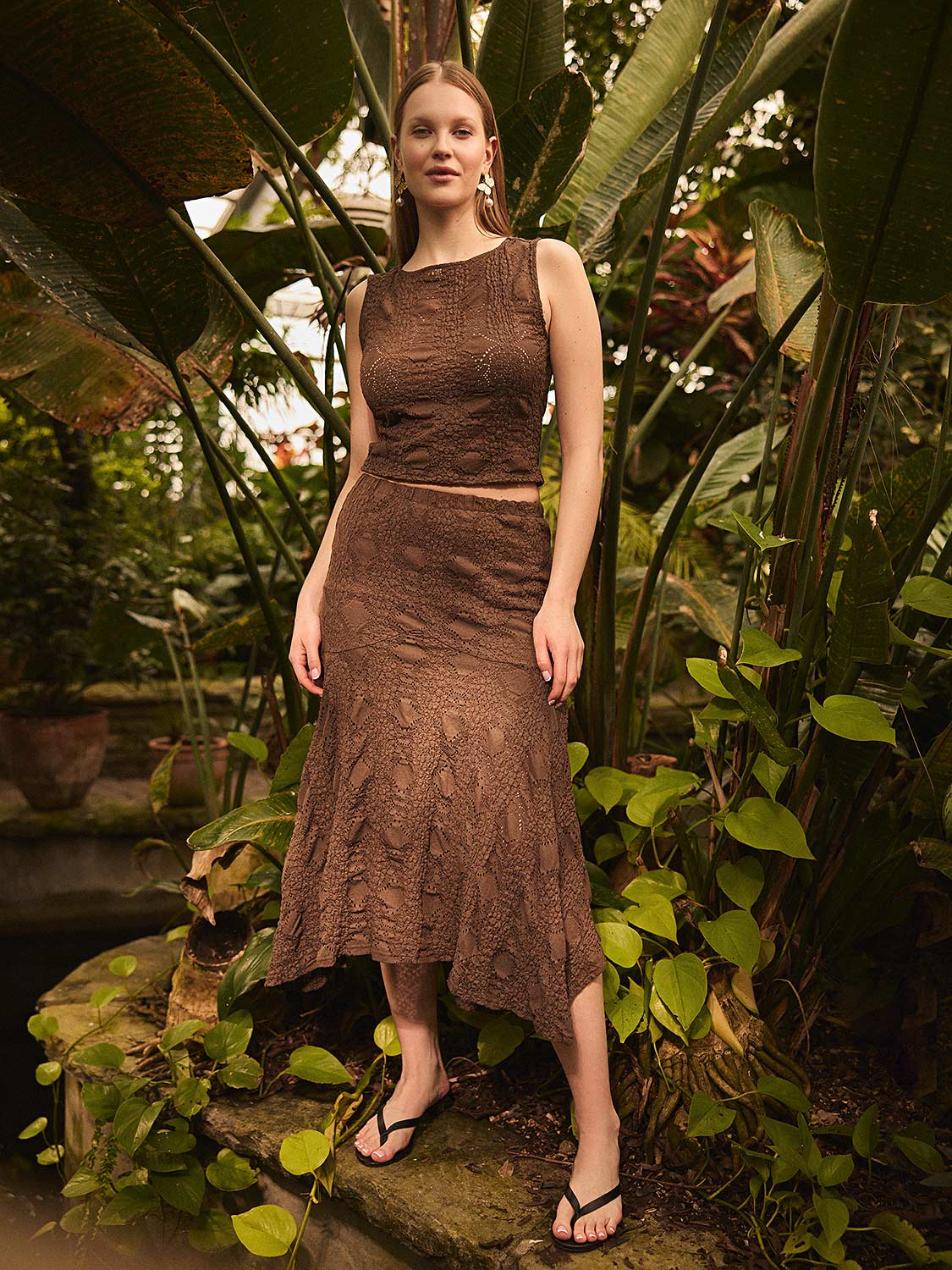 Bubble Lace Asymmetric Midi Skirt