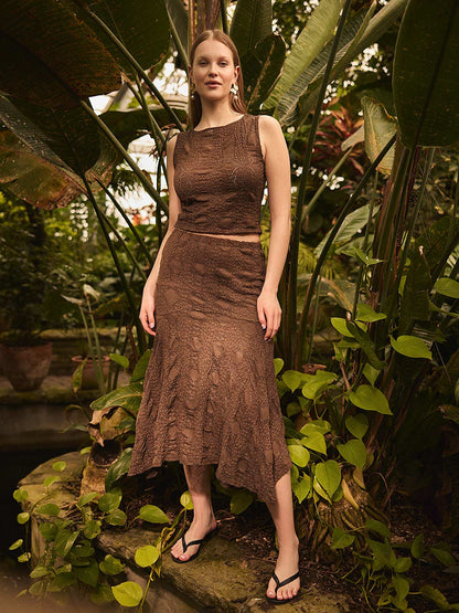 Bubble Lace Asymmetric Midi Skirt