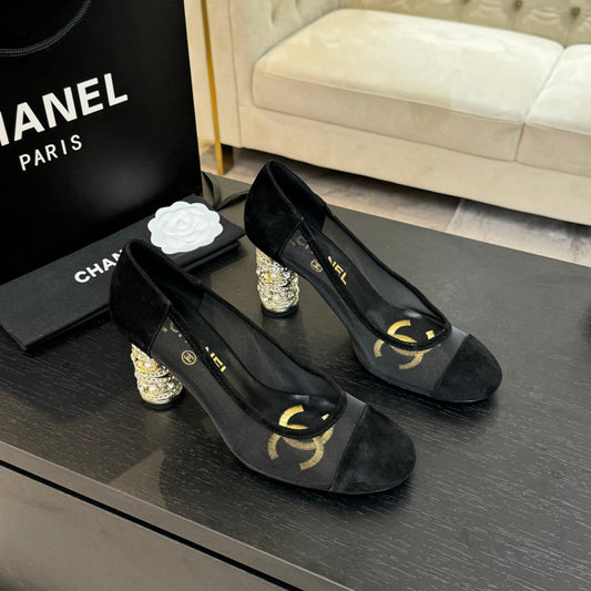 HIGH HEEL 85 MM SANDALS IN BLACK SUEDE AND MESH