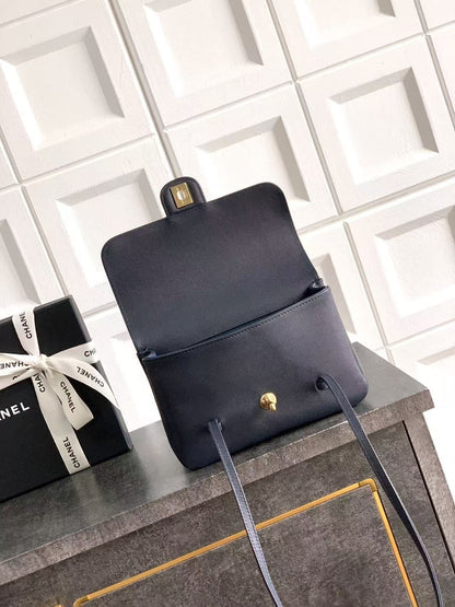 Chanel 2026 Bag 22cm Blue Grained Shiny Calfskin