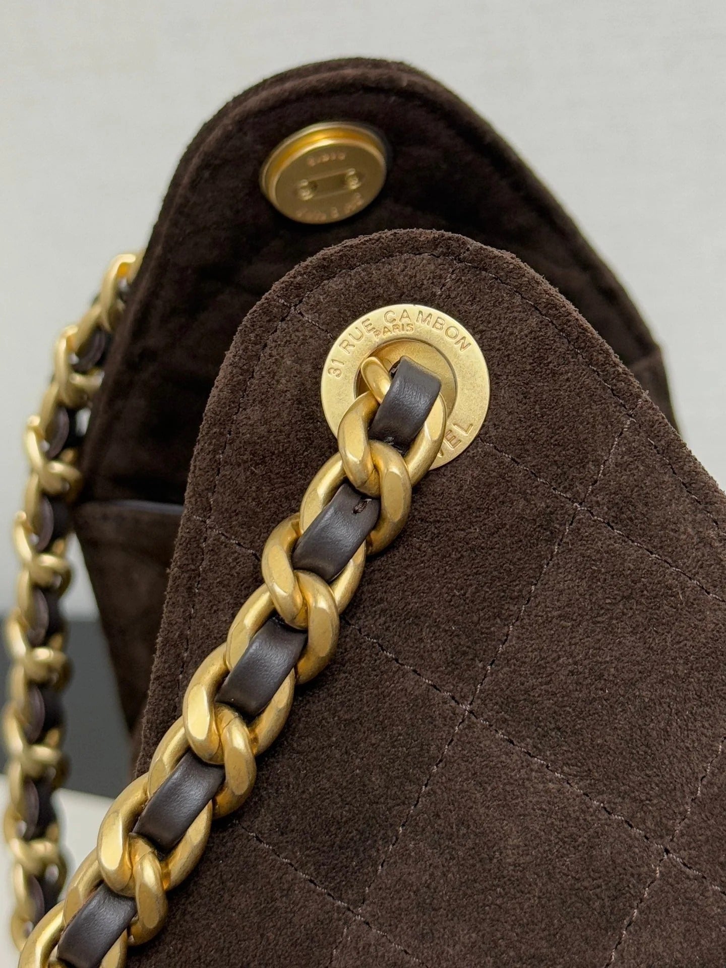 CHANEL 25S HOBO BAG 30 CM IN DARK BROWN SUEDE WITH GOLD HARDWARE